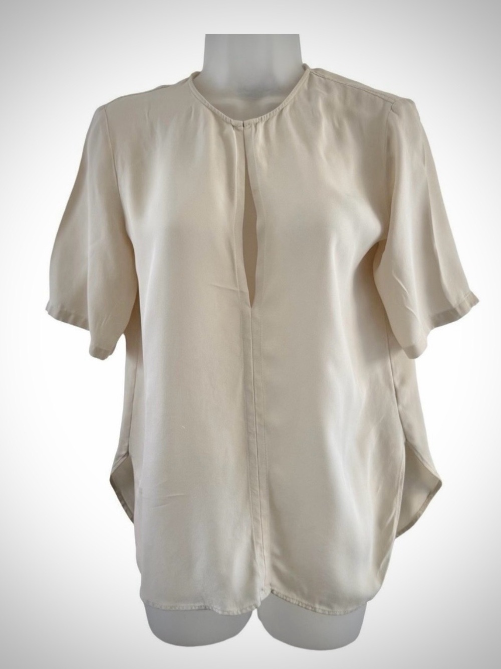 Theory Cream Short Sleeve Silk Blouse